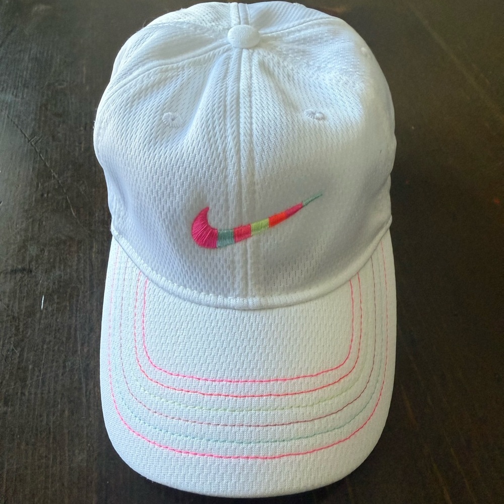 Nike Kids White Hat with Neon Swoosh